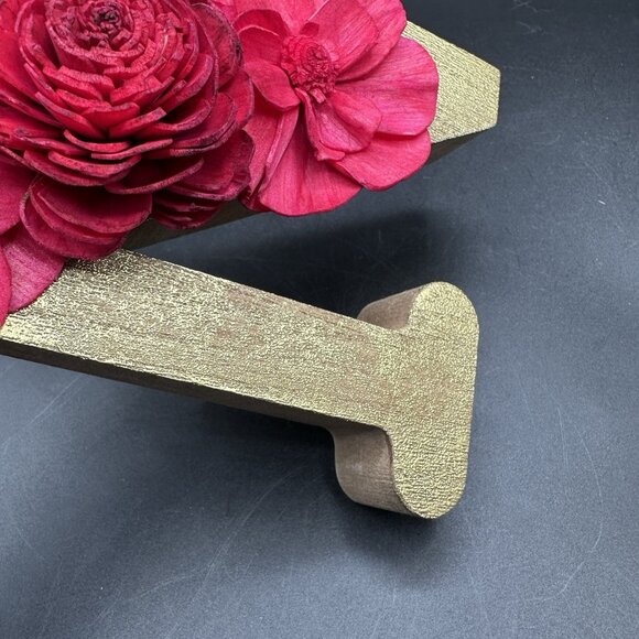 Wooden Initial Letter N Gold Red Sola Wood Flowers 6" Free Standing Monogram - Picture 4 of 10